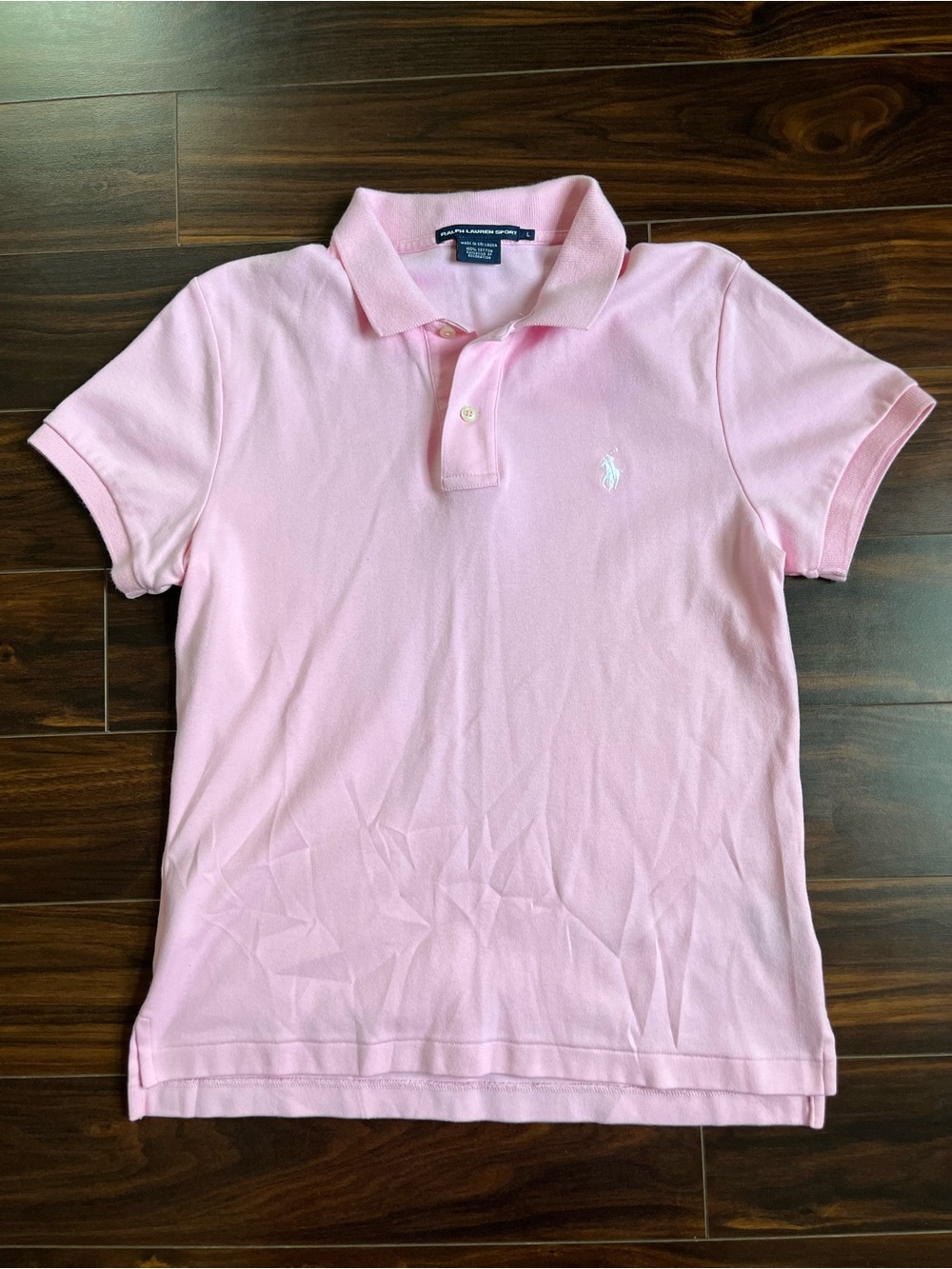 Ralph Lauren Sport Kids Light Pink Polo Shirt with Embroidered White Logo, L